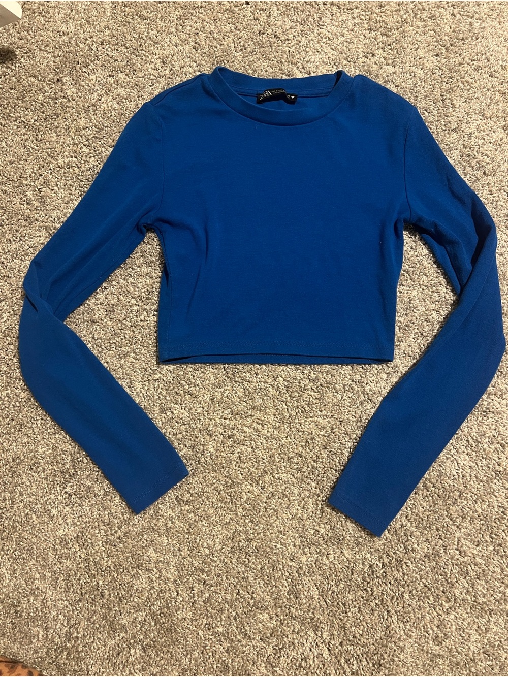 Zara Royal Blue Cropped Long-Sleeve Top